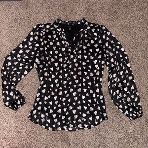Black and white heart print v necked blouse with stripes